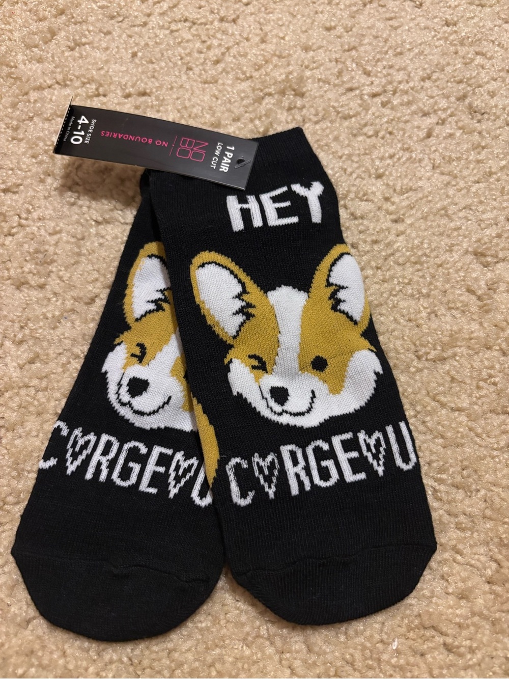 No Boundaries Black Corgi Graphic Socks